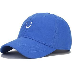 Unisex Blue 100% Cotton Smile Face Embroidered Adjustable Classic Baseball Cap